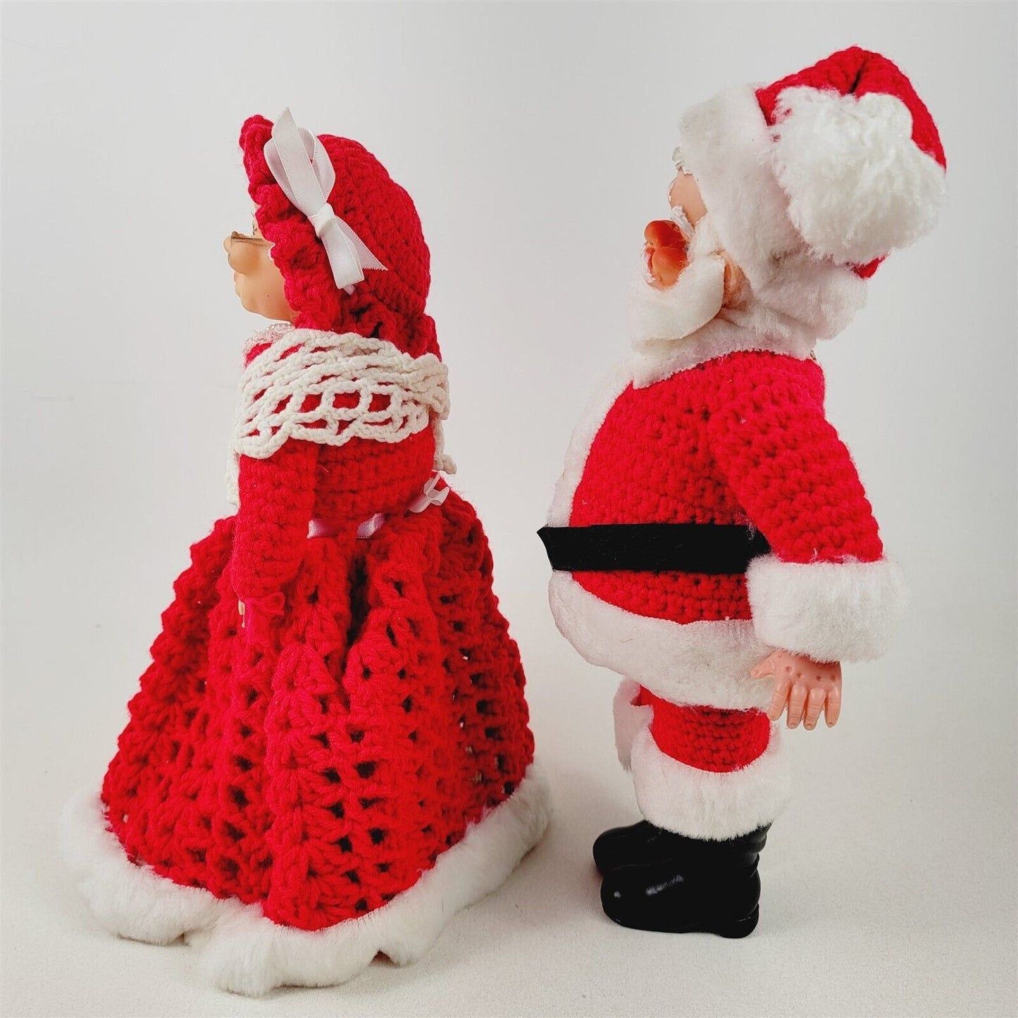 Vintage Crochet Mr & Mrs Santa Claus Christmas Decor Soap Bottle 13" Tall