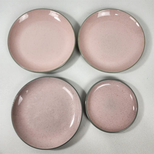 Vintage Harkerware Stoneware Speckled Pink Gray 3 Salad Plates 1 Bread Plate