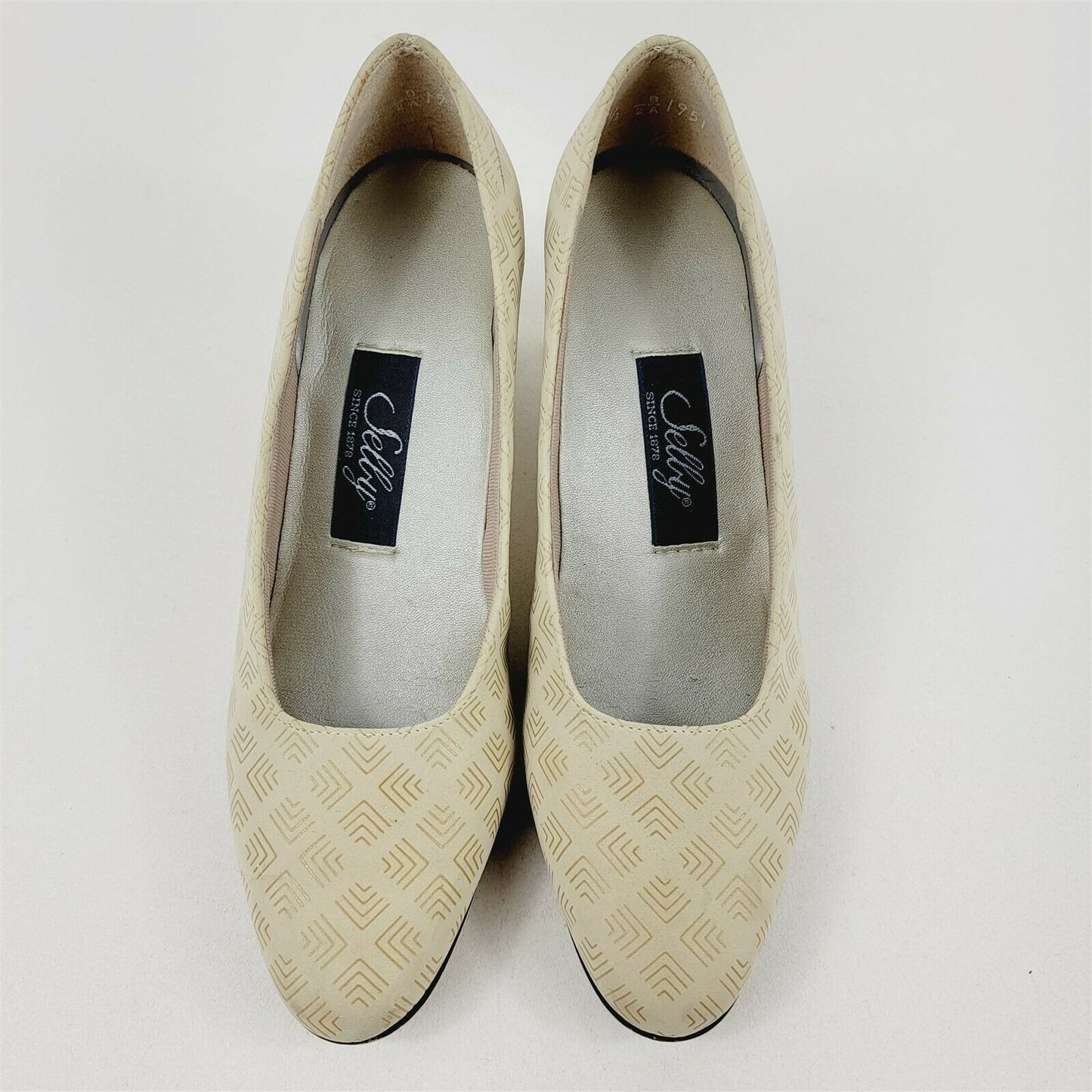 Selby Vintage Block Heel Shoes Cream Geometric Womens Size 5.5