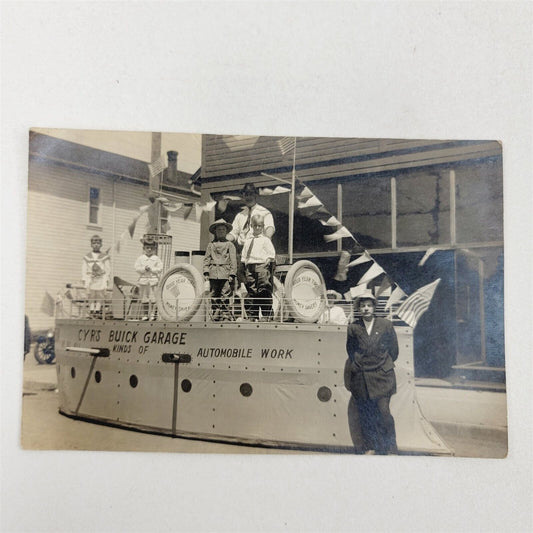 Vintage Photo 1916 Float Parade Cyr's Buick Garage Goodyear Tires Ship Boat 4x6