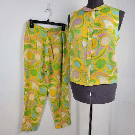 Vintage Mode O' Day 1960s Funky Retro Abstract Print Pant Blouse Set Size M