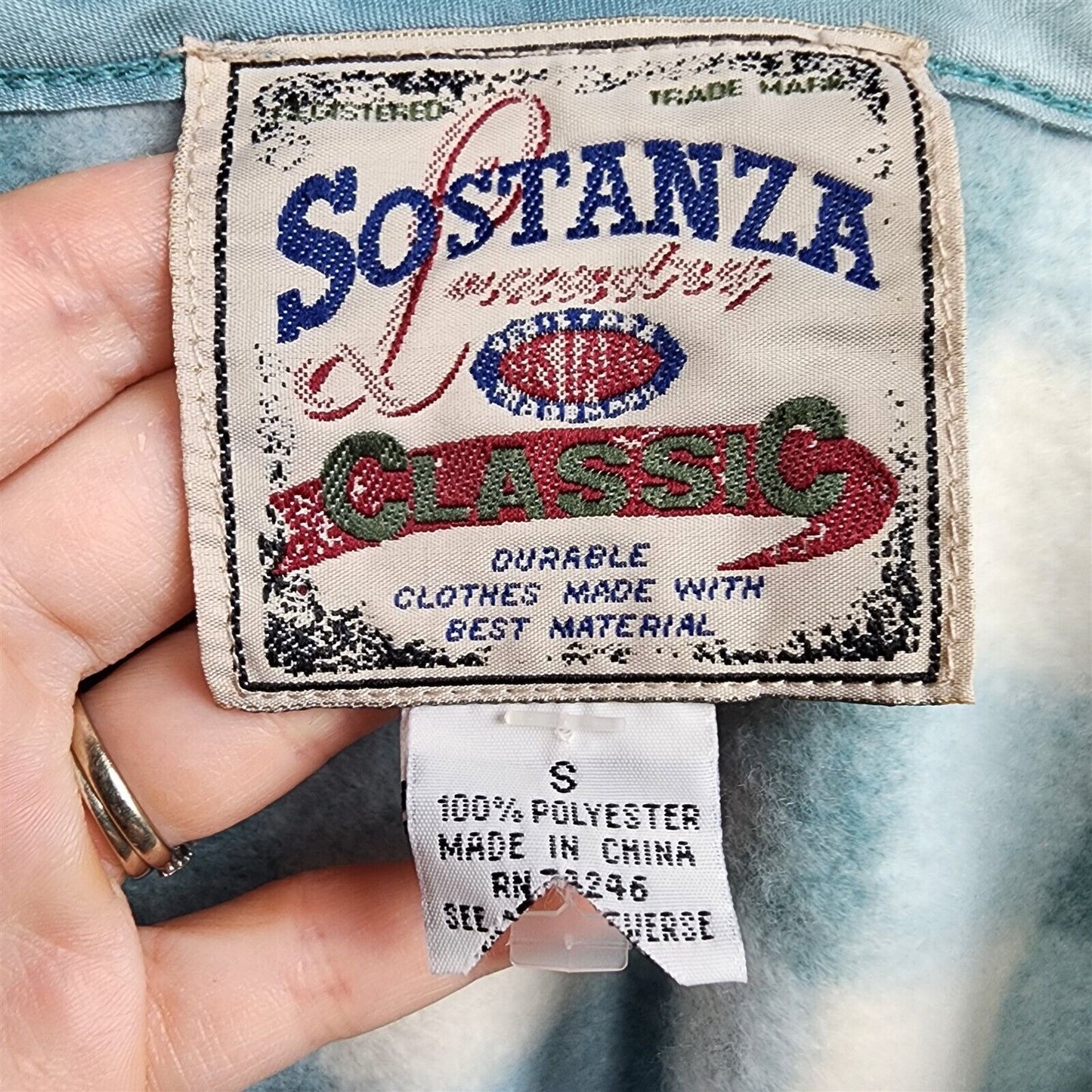 Vintage Sostanza Blue & White Soft Fuzzy Button Front Vest Womens S