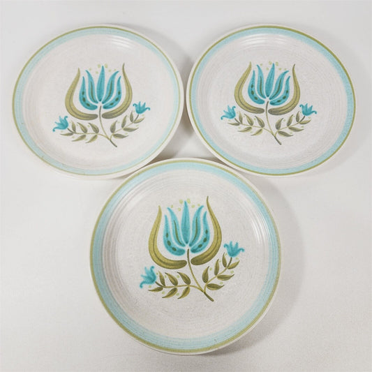 3 Vintage Franciscan Earthenware Tulip Time Blue Flower Dinner Plates - 10 3/4"