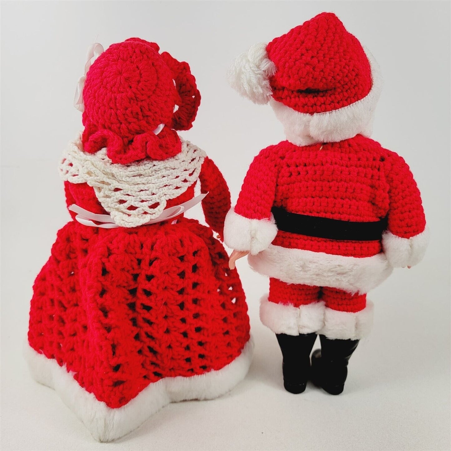 Vintage Crochet Mr & Mrs Santa Claus Christmas Decor Soap Bottle 13" Tall