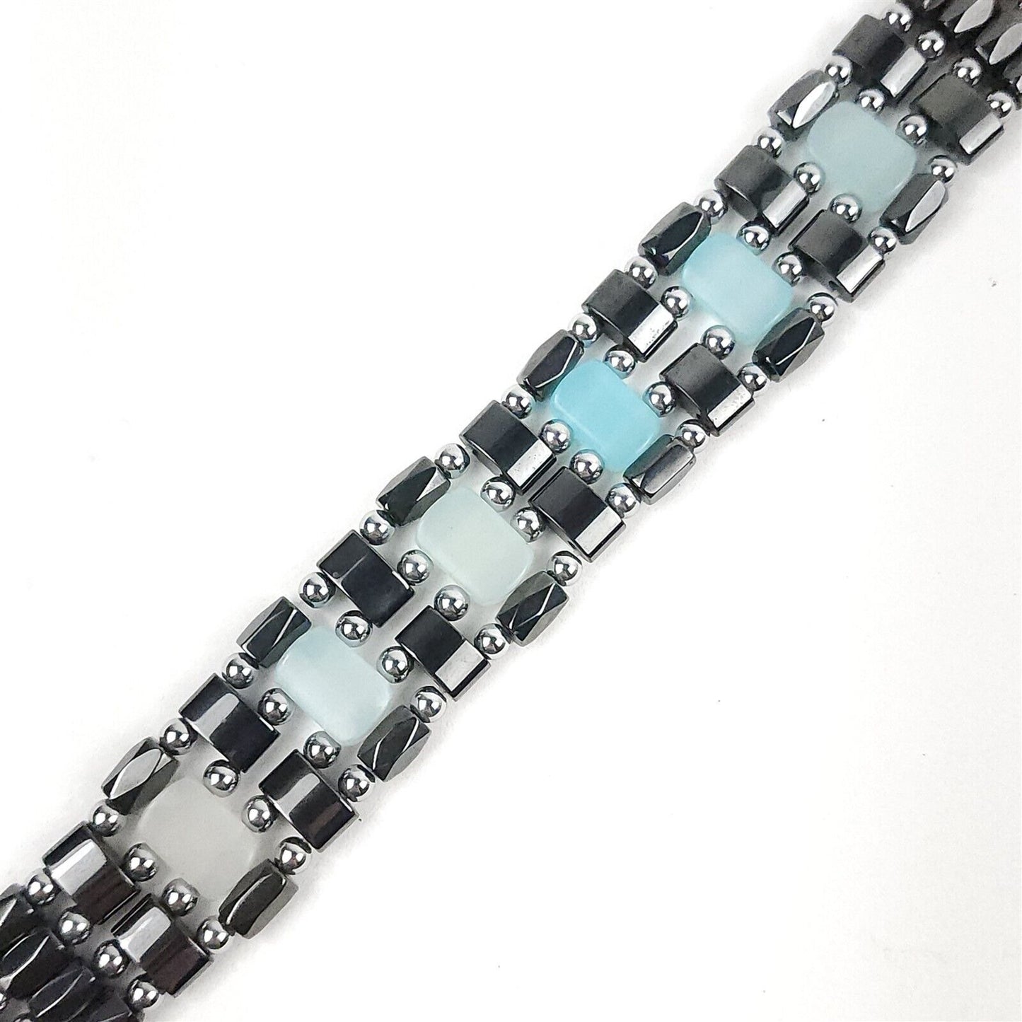 Black & Light Blue Opaque Natural Stone Magnetic Bracelet Therapeutic Quad