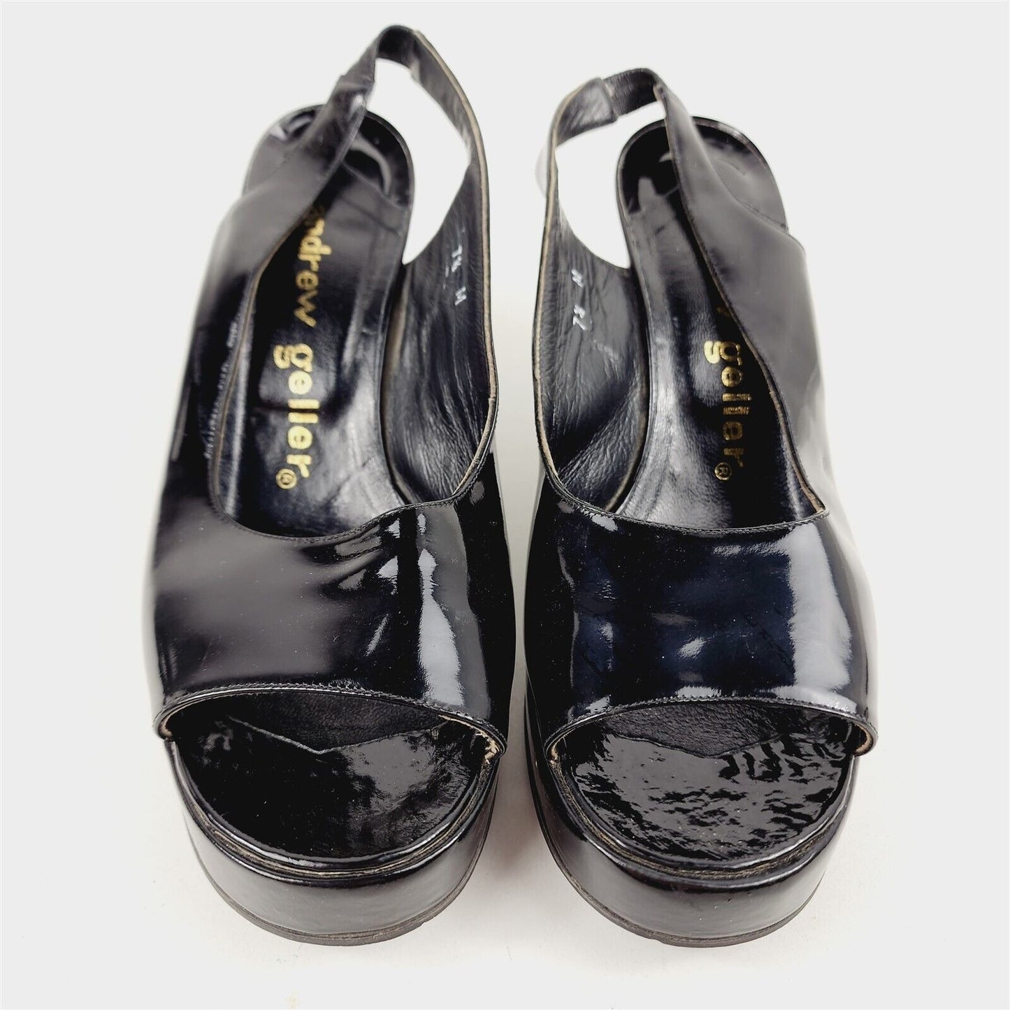 Vintage Andrew Geller Black Peep Toe Sling Back Heels Mod Pumps Womens 7.5