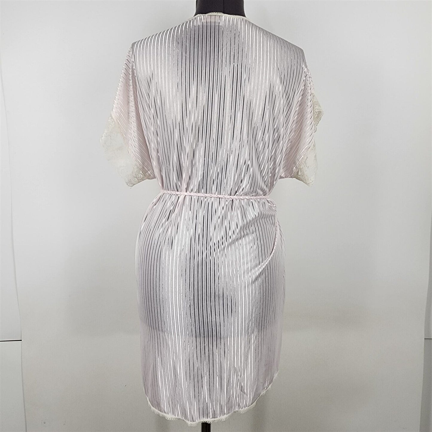 Vintage Tradition Sears Peignoir Light Pink Lace Striped Short Sleeve Robe Sz L