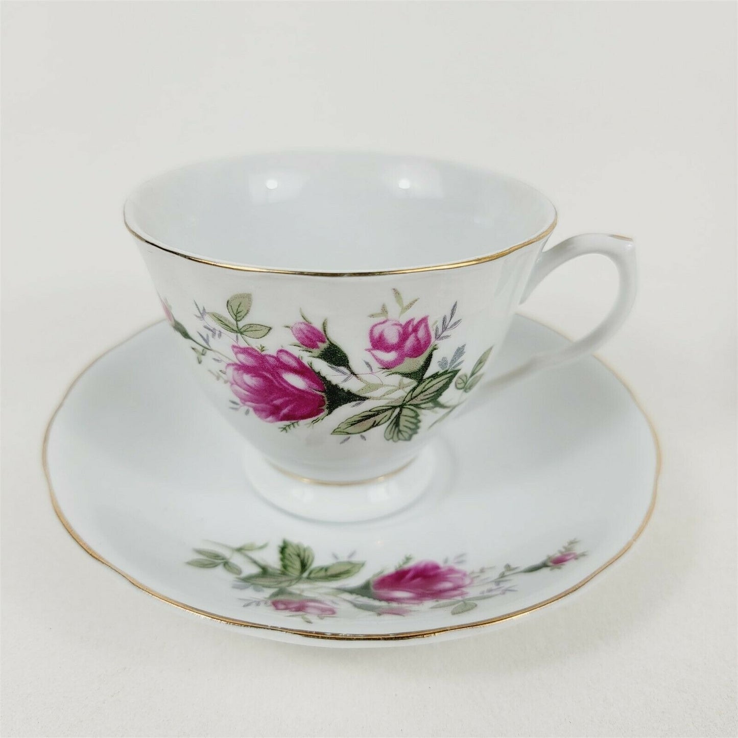 3 Vintage China Tea Cups & Saucers Pink Rose Floral Gold Trim