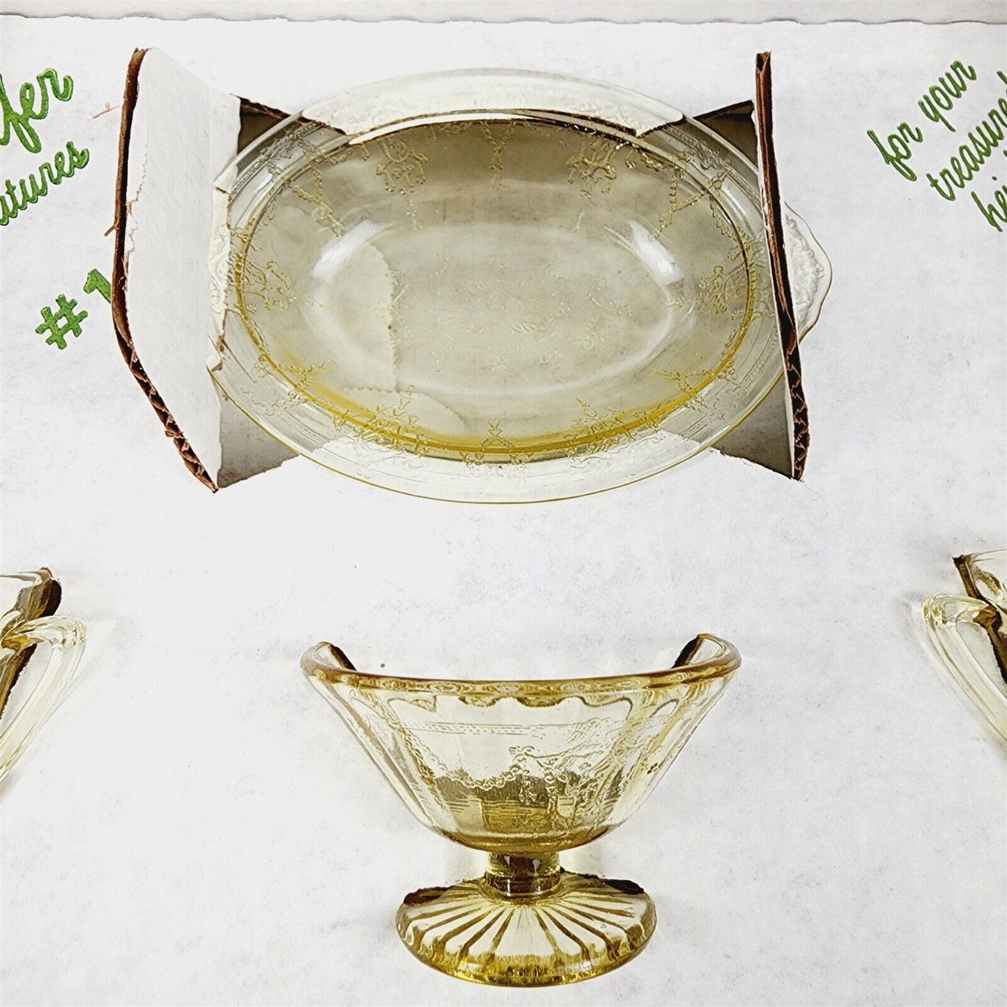 Vintage Mosser Glass Jennifer Set Miniature Gold #10 Creamer Sugar Pedestal Bowl