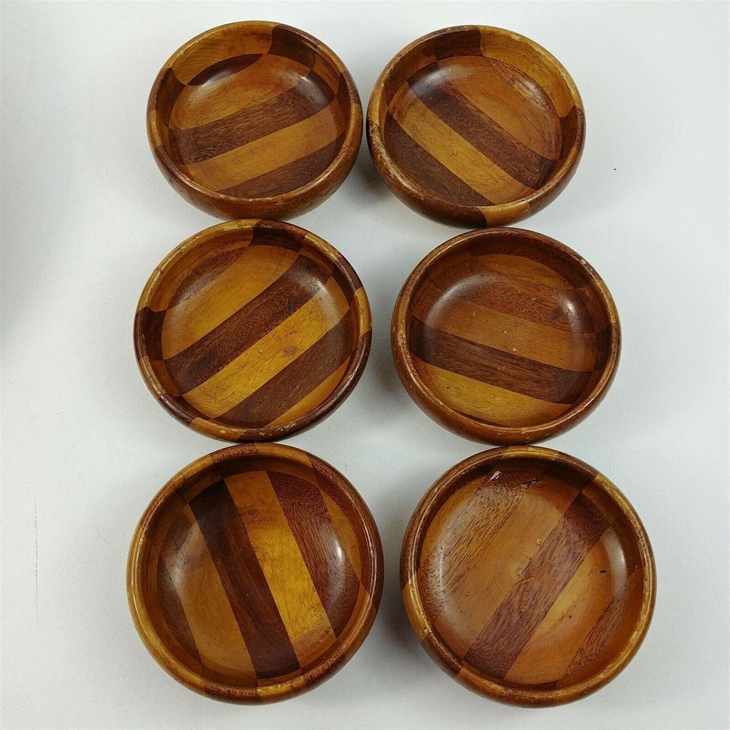 Bowl Handcrafted Wood 12" Multi Colored Woods w/ 6 Serving & Crackers
