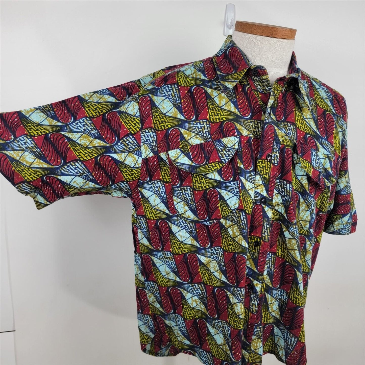 Vintage Okudzeto Colorful Short Sleeve Mens Shirt Made in Africa