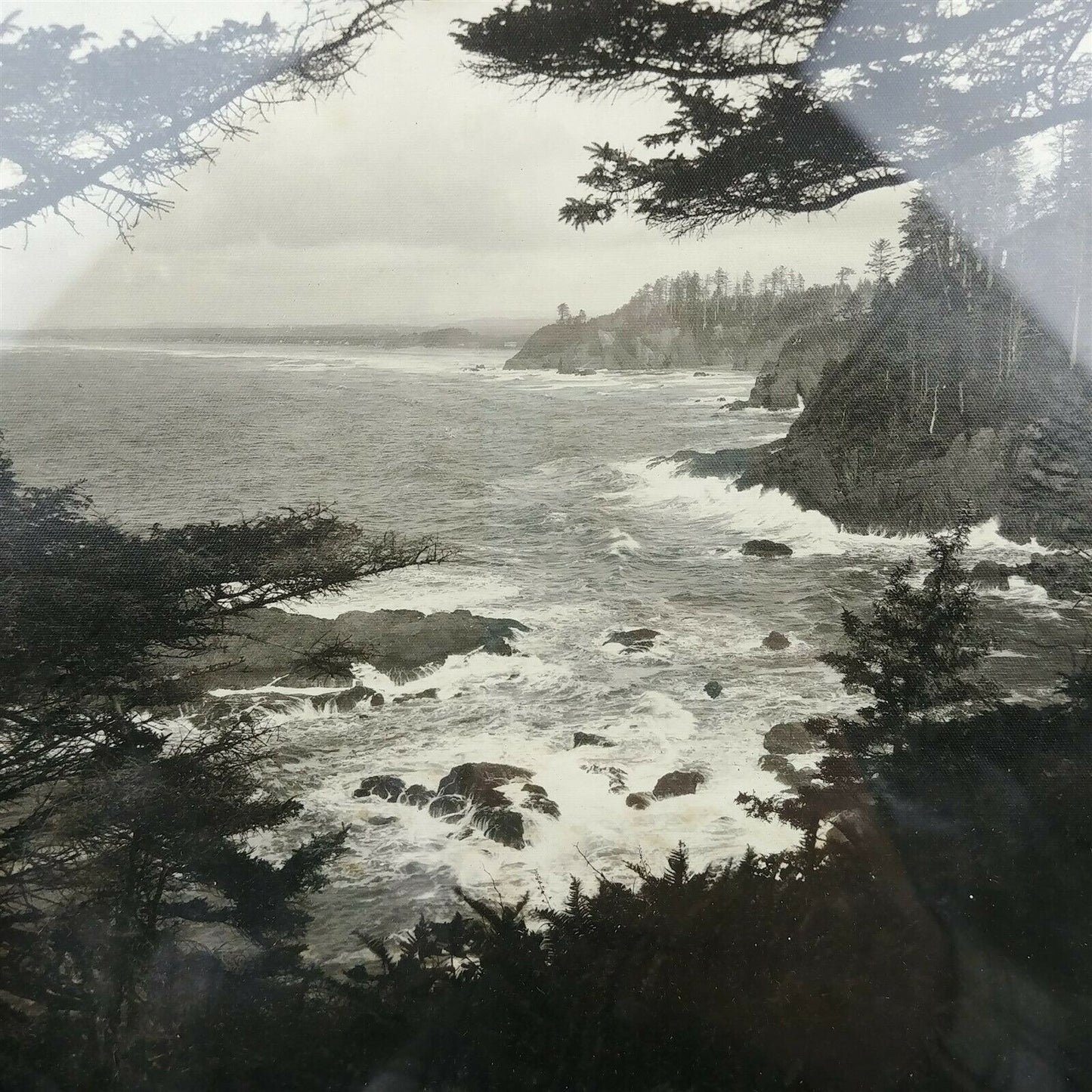 3 Charles Fitzpatrick Framed Art Black & White, Hand Colored, Print Ocean, Falls