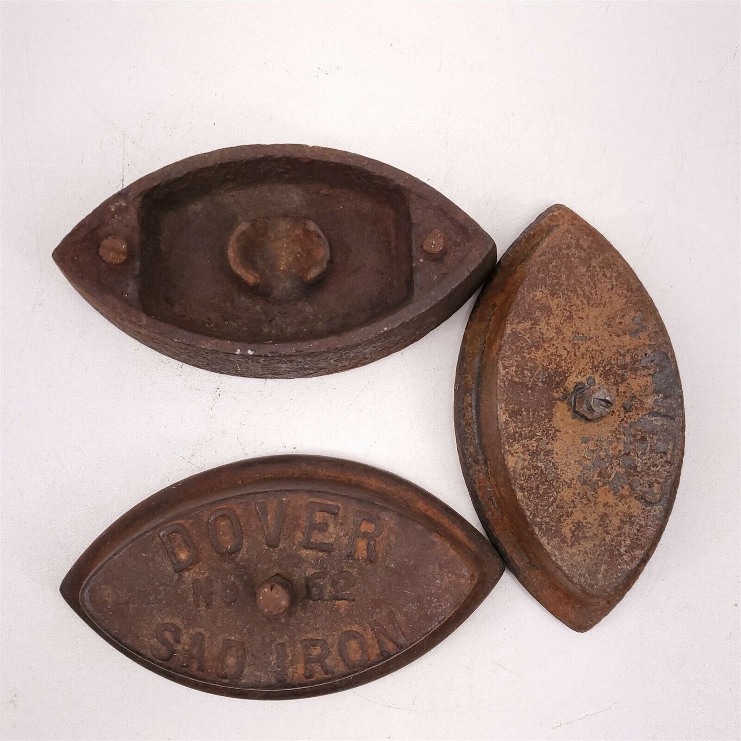 3 Vintage Cast Sad Irons Donver Doorstop