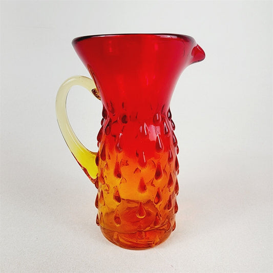 Vintage Hand Blown Art Glass Amberina Pitcher Hobnail MCM - 5 7/8" tall