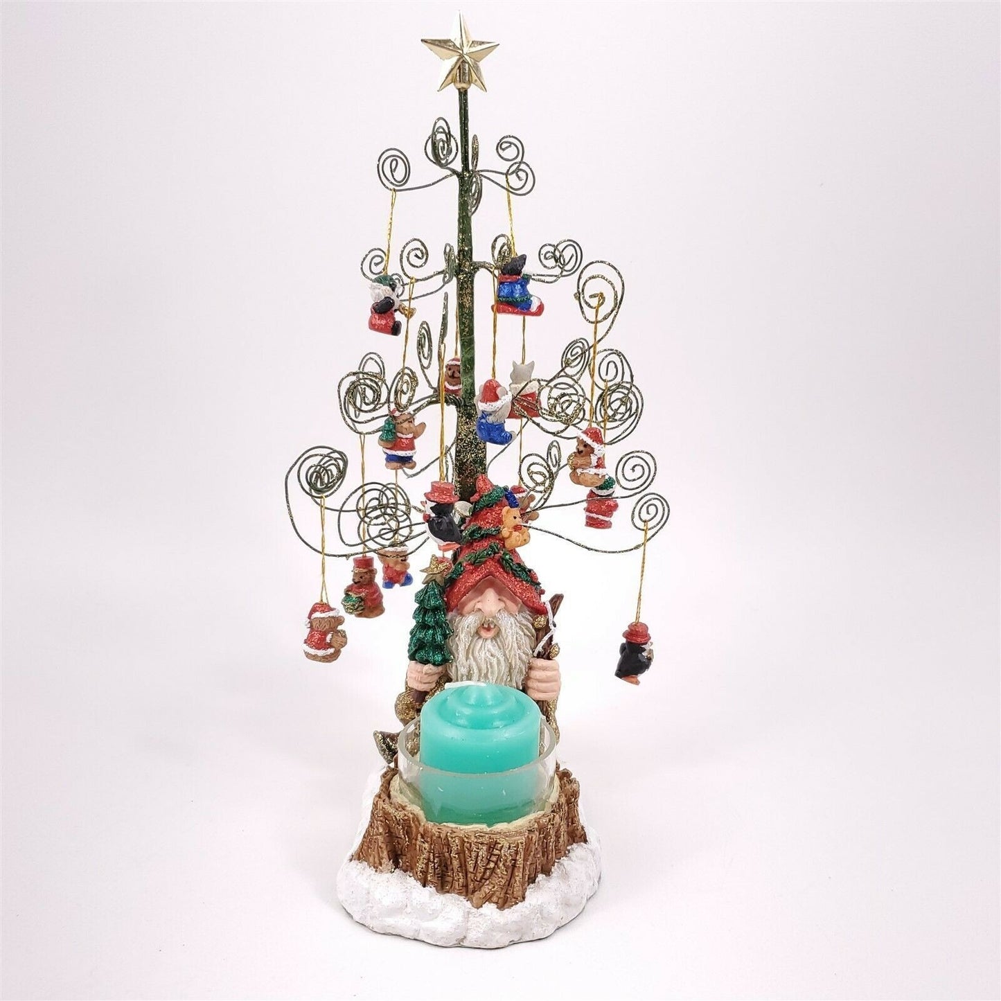 Christmas Tree Ornament Gnome Tomte Elf Santa 10-1/2" w/ Candle Vintage