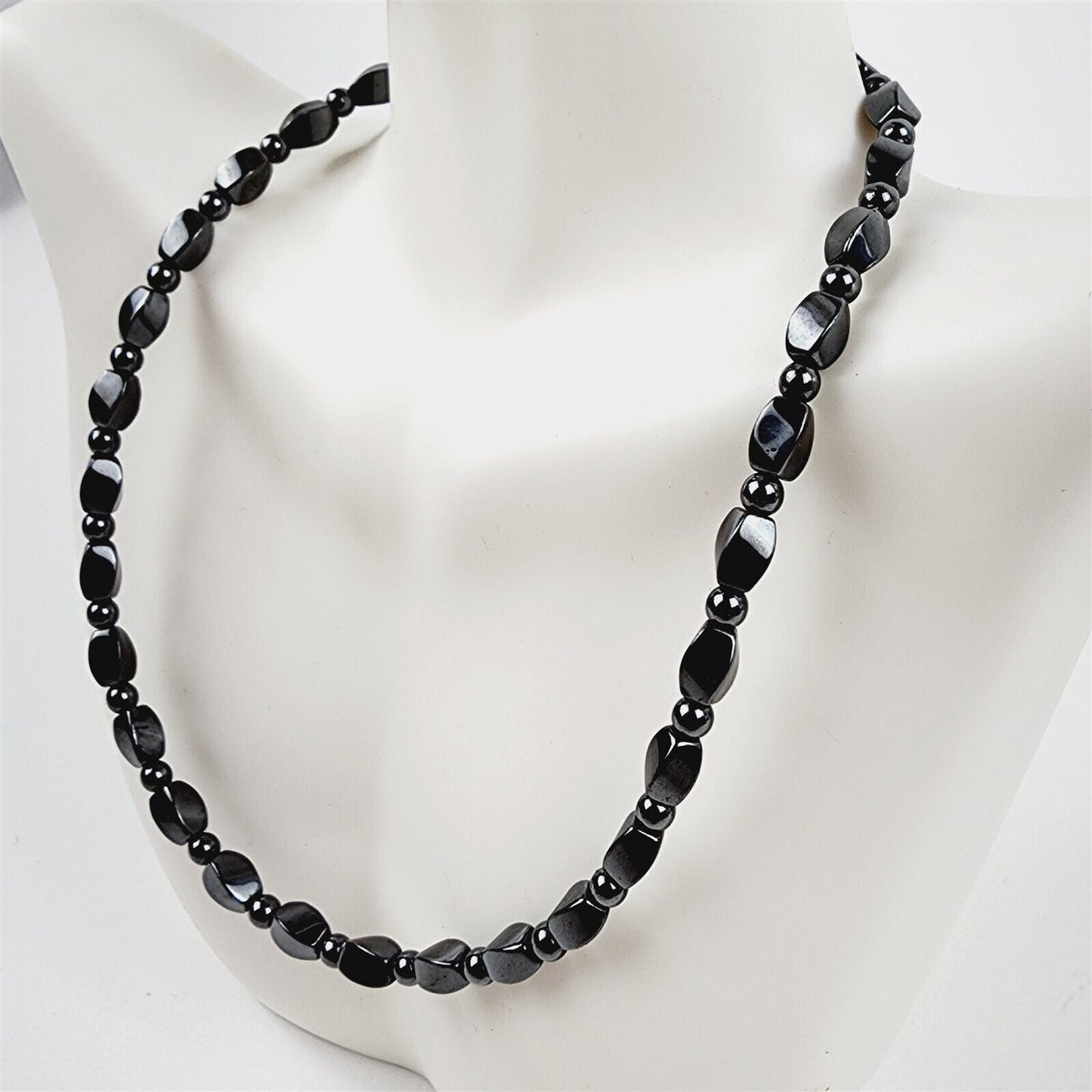 Black Short Twist Magnetic Beaded Necklace Therapeutic Handmade