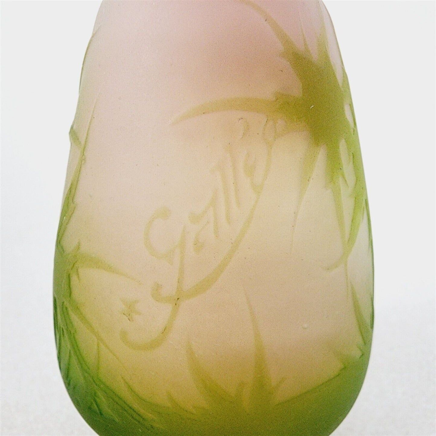 Vintage Galle Cameo Cabinet Vase Pink Green Bud Thistle Pattern w/ Star - 3 1/2"
