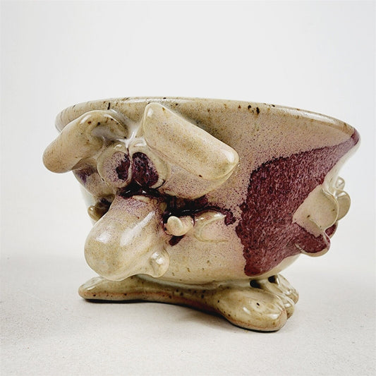 Vtg Folk Art Ceramic Mouse Rat Winged Cup Mug Bowl Fantasy Abstract Cockamouse