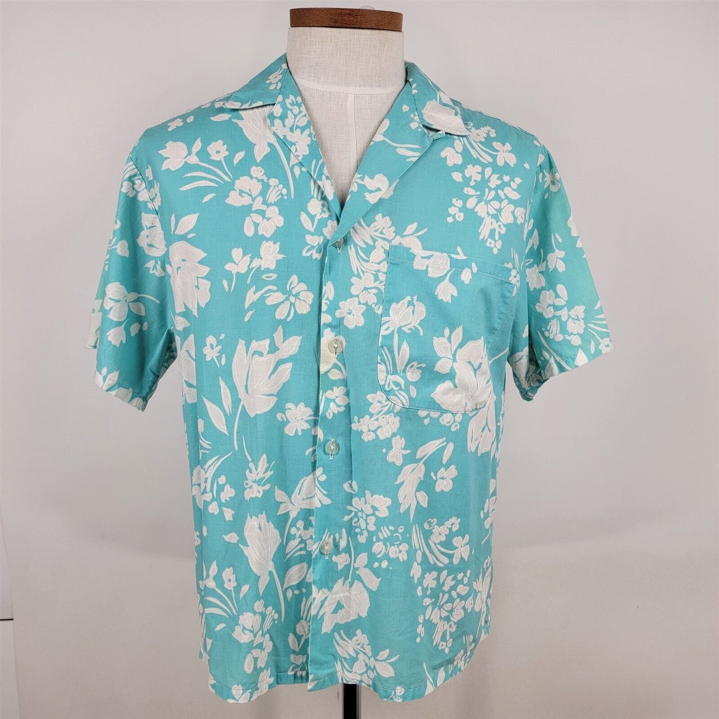 Vintage Bon Homme Blue Hawaiian Button Loop Shirt Mens Size M