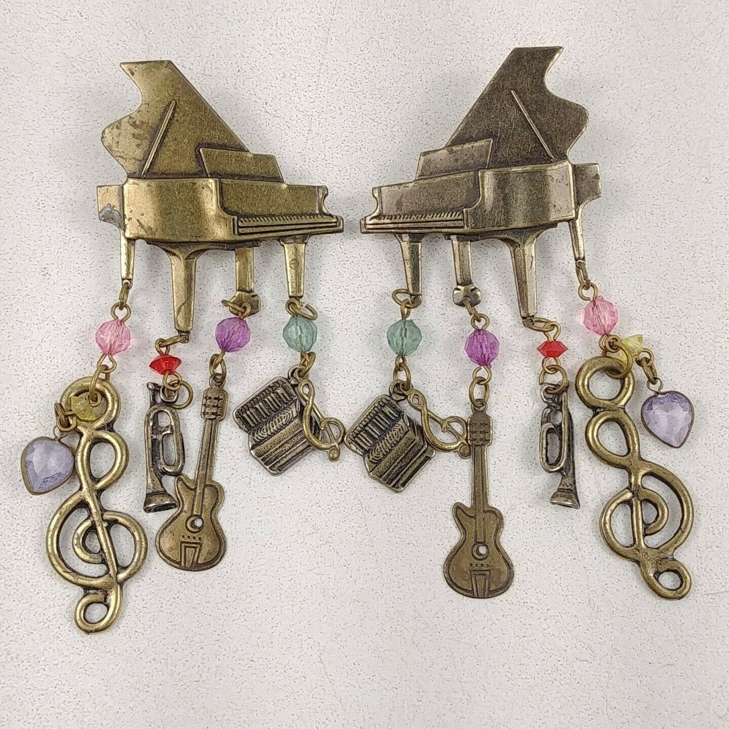 Music Grand Piano Earrings Vintage Colorful Pierced Dangle Guitar Horn Accordion