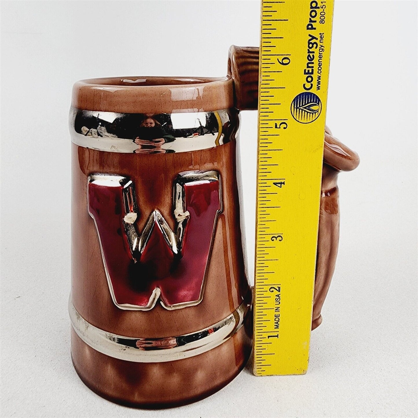 Vintage Stein Mug Figural Chief Indian Handle "W" Washington - 5 3/4" tall