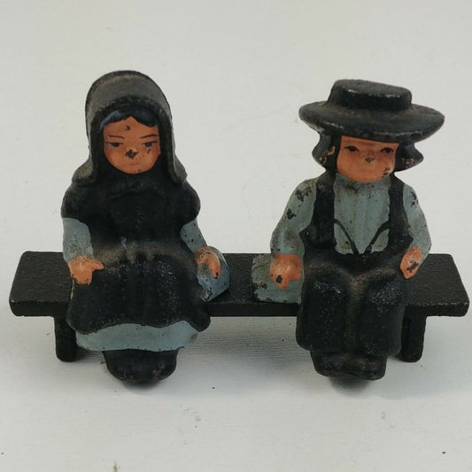 Cast Iron Amish Boy & Girl on Black Bench 3 1/2"W x 2 1/4"T Dalecraft