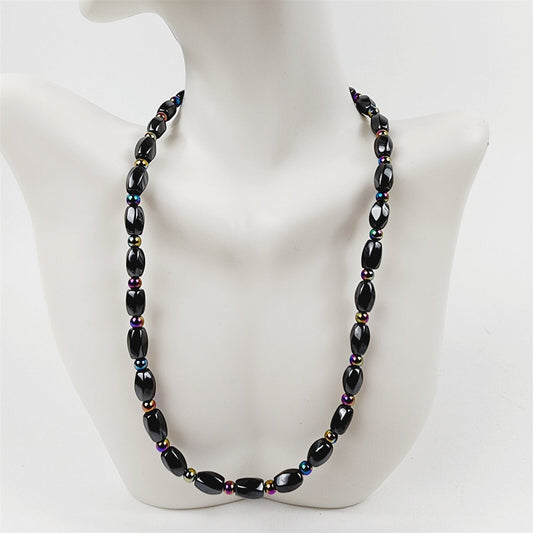 Black & Silver Short Chunky Twist Magnetic Beaded Necklace Therapeutic Handmade