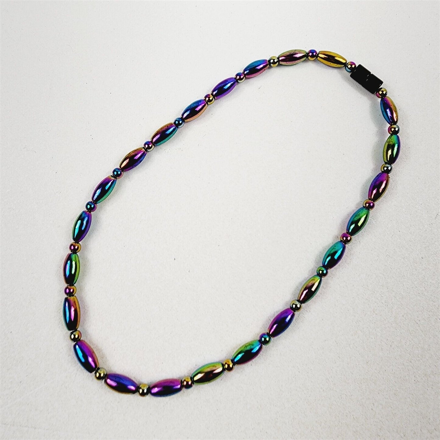 Rainbow Slim Rice Magnetic Beaded Necklace Therapeutic Handmade