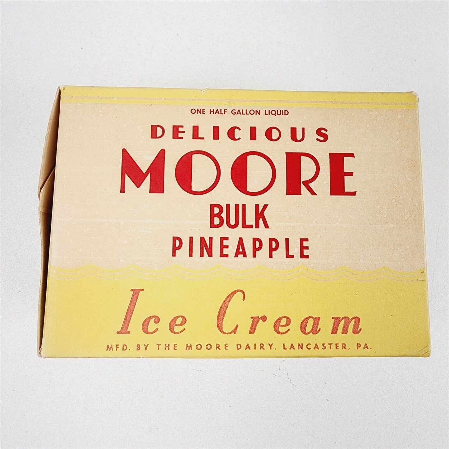Vintage Moore Dairy Delicious Bulk Pineapple Ice Cream Carton Lancaster PA