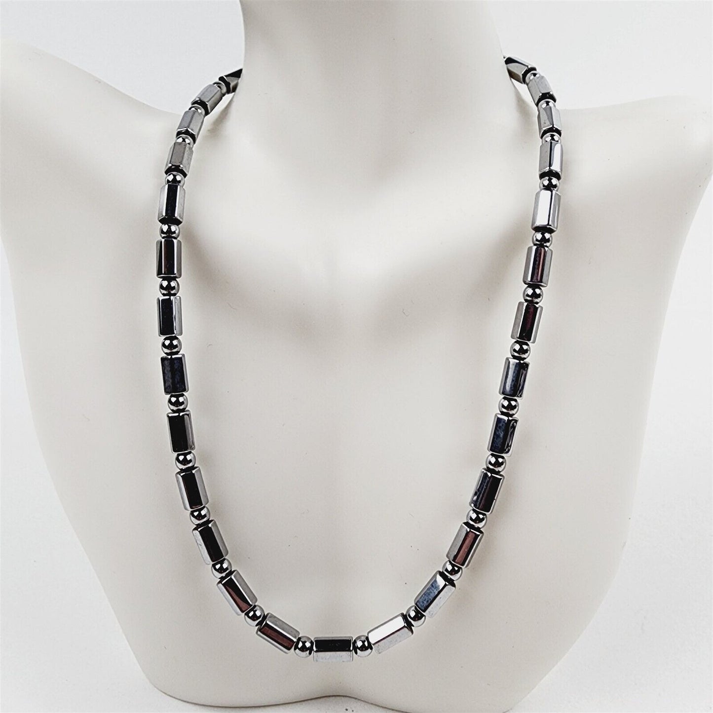 Silver Hex Magnetic Beaded Necklace Therapeutic Handmade